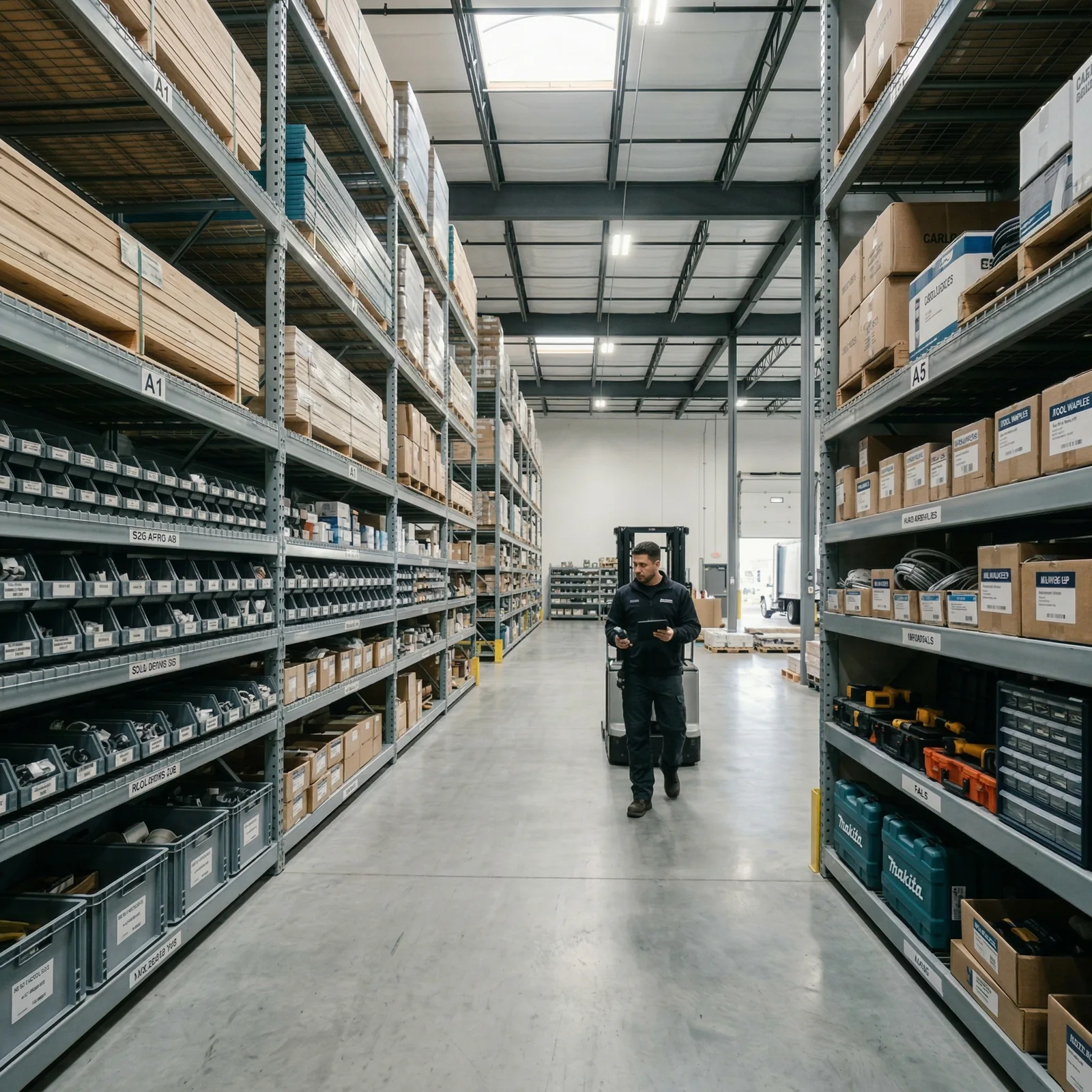 Lagerhalle mit Regalen
