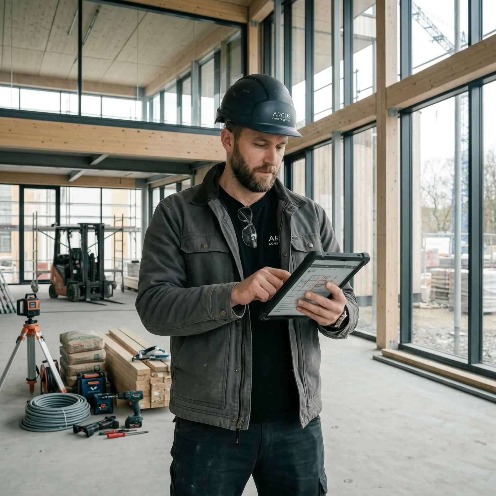 Handwerker mit Tablet